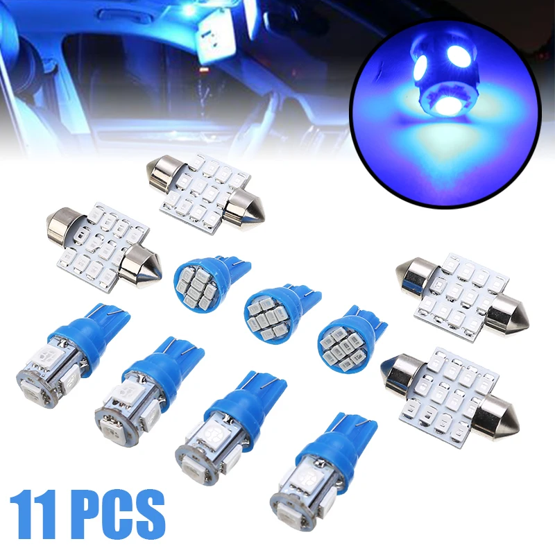 

11Pcs Blue LED Auto Festoon Dome Light T10+31mm Car Led Light Bulb Kit Map Tag Light License Plate Lamp for Interior Lighting