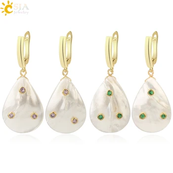 

CSJA Water Drop Shaped Freshwater Pearl Dangle Earrings Rhinestone Gold Color Korean Fashion Lady Earring Statement Jewelry G257