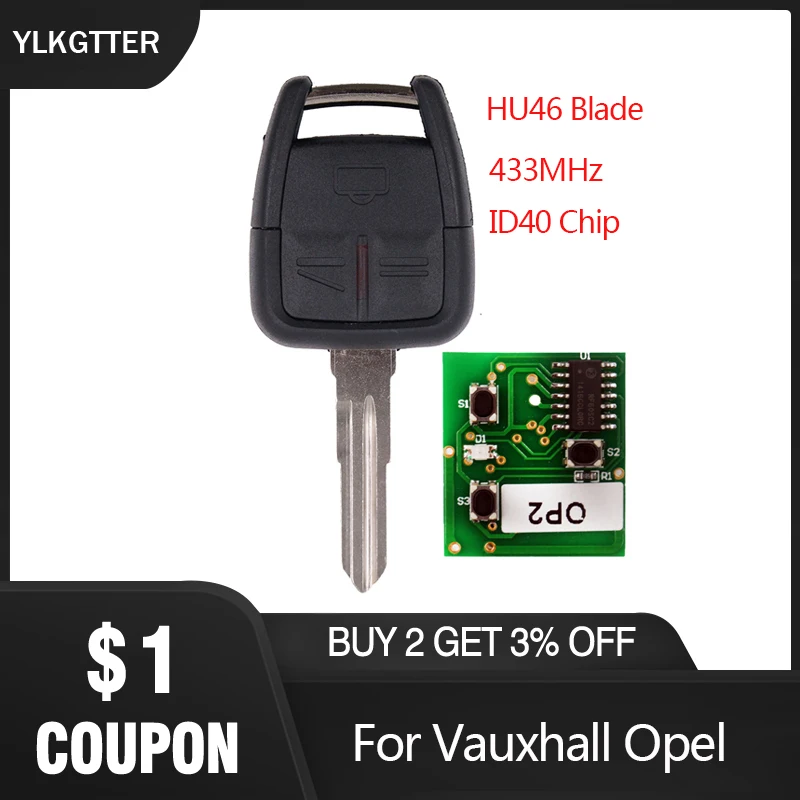 

YLKGTTER 2 Button Remote Car key For Vauxhall Opel Astra Vectra Zafira with Transponder Chip ID40& Uncut DIY HU46 Blade