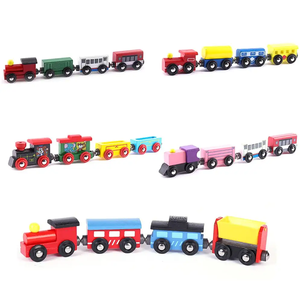 

4Pcs Magnetic Wooden Miniature Train Carriage Model Developmental Kids Toy Gift