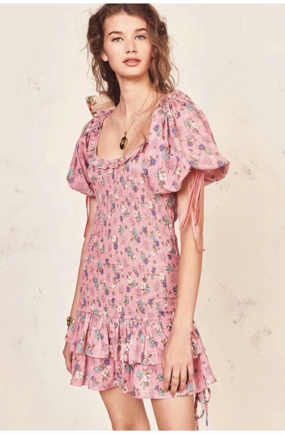 Boho loveshackfancy осеннее платье фиолетовый короткий рукав оборки тонкий праздник ins блоггеры особый интерес Мини платье для женщин
