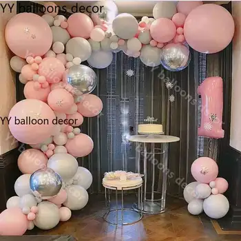 

DIY Balloons Garland Arch Kit White Baby Pink 4D Sliver Balloon for Birthday Wedding Baby Shower Decoration Party Supplies
