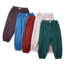 Children Cotton Linen Casual Pants Summer New Style Men And Women Children Korean-style Anti Mosquito Pants Loose-Fit Child