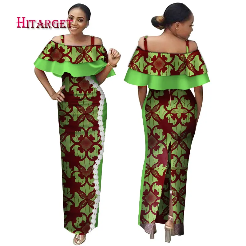 Модные африканские платья для женщин Bazin Riche сексуальные кружевные длинные платья с вырезом лодочкой Анкара африканские платья с принтом WY3170 - Цвет: 4