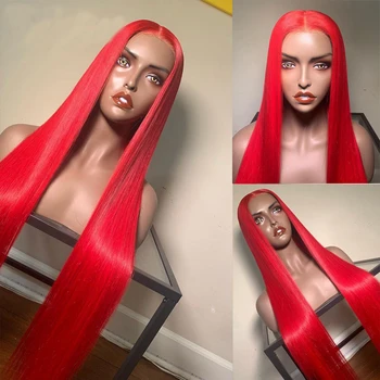 

Red Synthetic Lace Front Wig Long Straight Middle Part Wigs for Women Glueless High Temperature Fiber Hair Wigs with Baby Hair