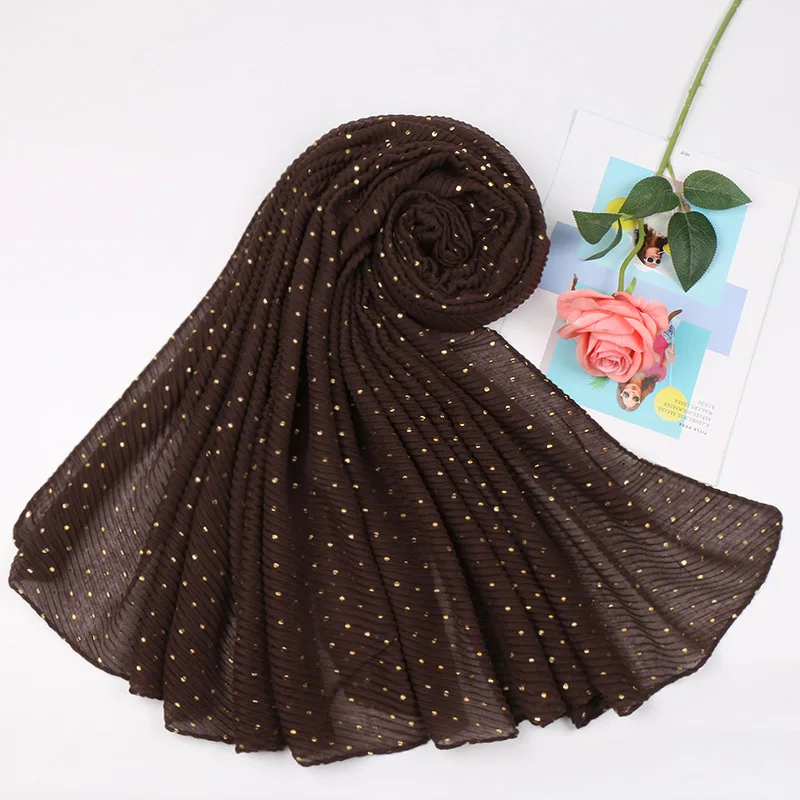 15 Colors Fashion Shiny Dot Wrinkle Viscose Hijab Scarf Shawls Lady Long Soft Pashmina Stole Muslim Scarves Wrap Headband Snood