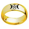 Stainless Steel Triple Moon Goddess Wicca Pentacle Ring Crescent Moon Pentagram Pagan Rings For Women Men Jewelry Freeship 2