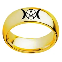 Stainless Steel Triple Moon Goddess Wicca Pentacle Ring Crescent Moon Pentagram Pagan Rings For Women Men Jewelry Freeship 2