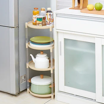 

4 Layers Round Cookware Shelf Landing Multi-layer Spice Rack Kitchen Mesa Storage Shelf Dishes Storage Rack