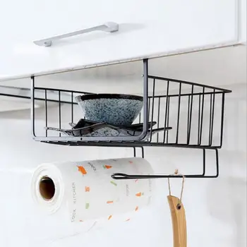 

Kitchen Cupboard Shelf Basket Holder Wrought Iron Storage Racks Closet Cabinets Under Shelf Compartment Office Home Organizer