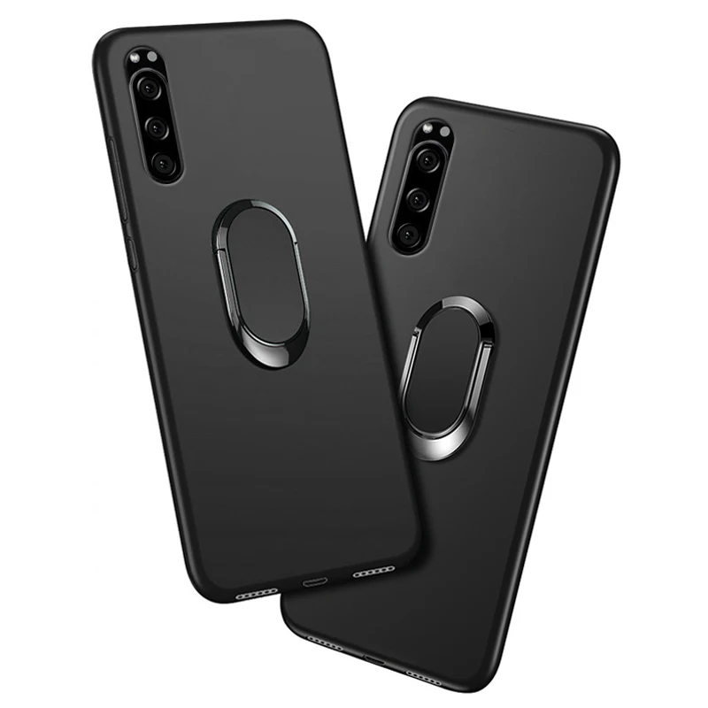 Чехол для Sony Xperia 5, чехол J8210, J8270, J9210, J9260 6,1 дюйма, красный, синий, черный, классическое кольцо на палец, вращение на 360 градусов, Мягкий силикон