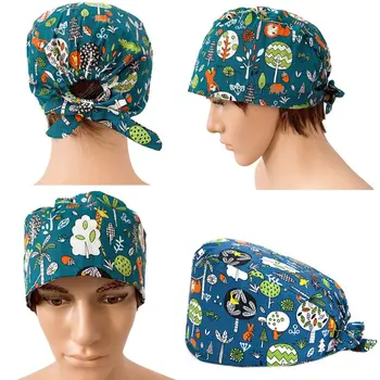 

Unisex Adjustable Nurse Doctor Surgical Scrub Cap Cartoon Outer Space Forest Animal Printed Sweat Absorbing Working Hat