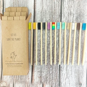 

12Pcs Bamboo Toothbrush Eco-Friendly Product Vegan Tooth Brush Rainbow Black Wooden Soft Fibre Adults Travel Set For Oral Care