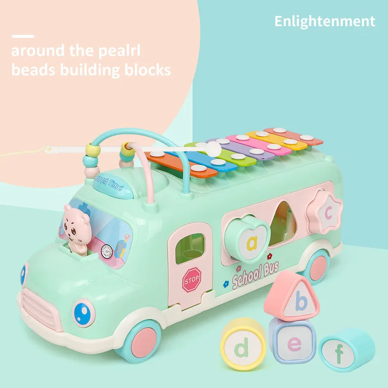 Baby Early Educational Musical Instrument Toys Infant puzzle beat Musical Drum Piano Knocking Instruments Bus Toy for kids