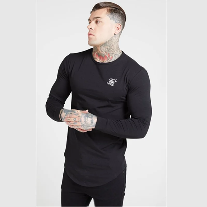 Sik silk модная мужская эластичная футболка с принтом, Высококачественная эластичная Мужская футболка с длинными рукавами, Тонкая Повседневная Спортивная хлопковая футболка