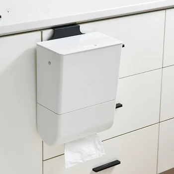 

Wall-mounted Trash Bin Large Capacity Door Hanging Waste Bin Paper Dispenser Slide Open Lid High Quality Kitchen Storage Bucket