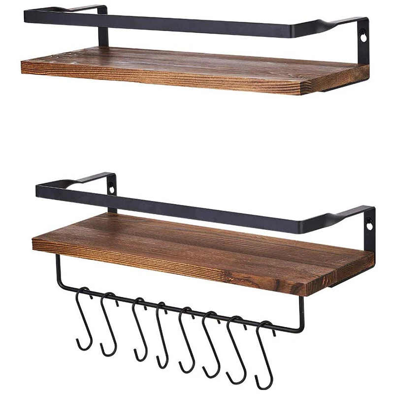  Floating Shelves 4 in 1 Rustic Wood Wall Mounted Storage Shelf for Bathroom Kitchen Bedroom Living  - 4000575941802
