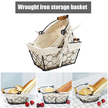 

Vintage Wrought Iron Storage Basket Kitchen Storage Basket Fruit Bread Basket Desktop Basket JS23