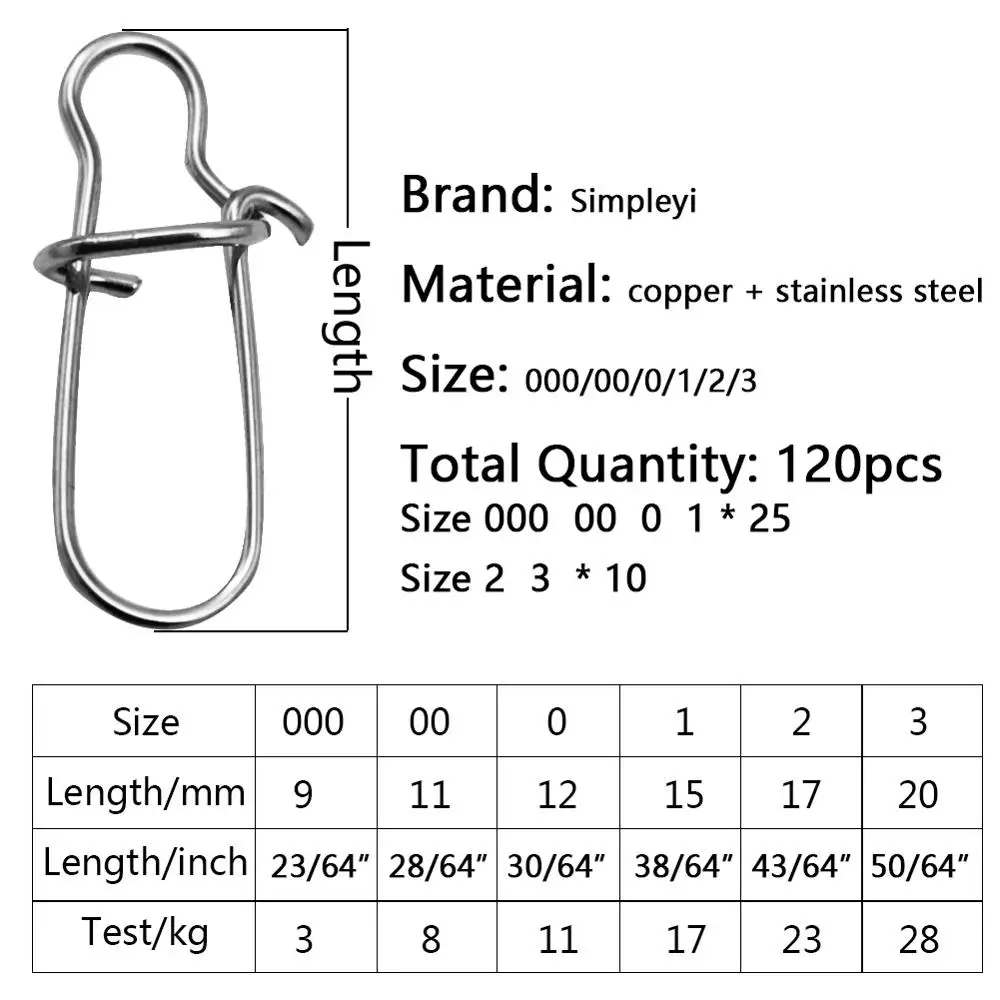 120pcs/box 6 Size Snap Stainless Steel Hook Lock Pin Swivel Solid