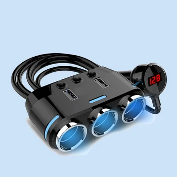 

Universal 3 Ways Car Cigarette Lighter Car Socket Black Voltage Display Plug USB Port 12V Charger Adapter For Auto Electronic