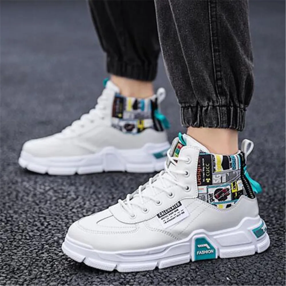 MVP BOY High Tops Men Sneakers Male Casual Shoes Lace Up Student PU