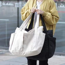 Fashion Large Capacity Tote Bag Versatile Literature And Art Pure Color Canvas Bag Leisure Series Cloth Bag Handbag Simple
