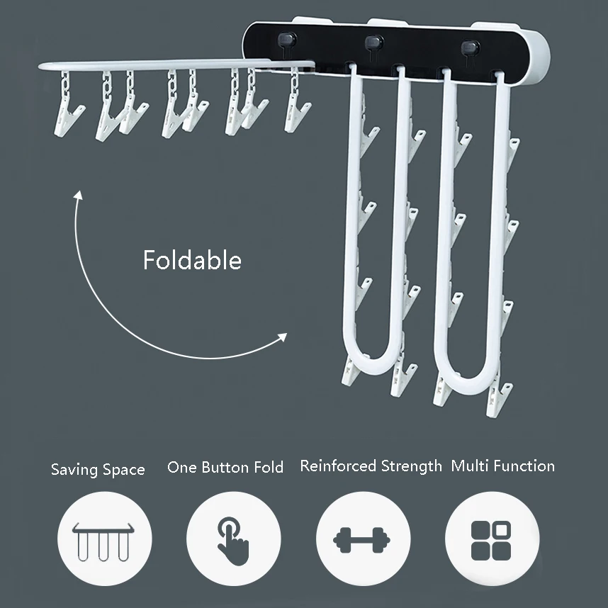 

Multifunctional Foldable Drying Rack Socks Hanger Underwear Clothes Holder Clips Wall-mounted One Button Fold Drill Free Laundry