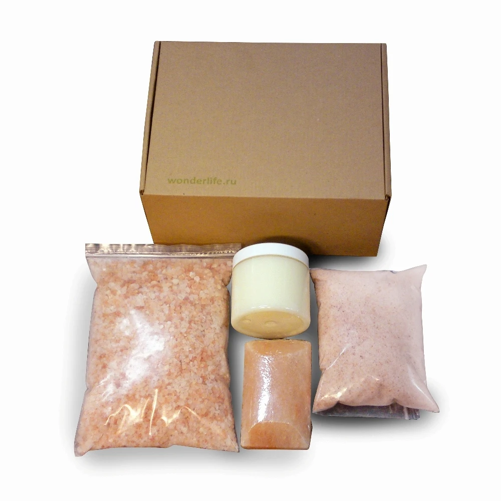 Набор Beauty box (кокосовое масло соляное мыло соль-скраб 0.5-1мм 500г и соль для ванны