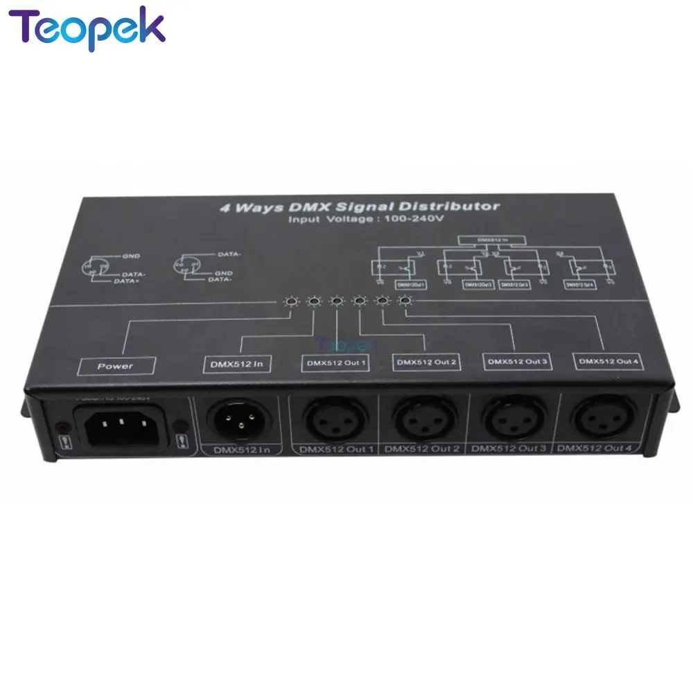 DMX512 усилитель сплиттер DMX ретранслятор сигнала 4 способа 4 выходных порта распределитель сигналов DMX; AC100V-240V вход DMX124