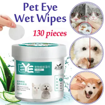 

130PCS/Set Pets Dogs Cats Cleaning Paper Towels Eyes Wet Wipes Tear Stain Remover Gentle Non-initiating Wipes Grooming Supplies