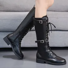 Яркие кожаные мотоциклетные сапоги женские высокие сапоги зимние высокие сапоги-трубы женские сапоги до середины икры на низком каблуке в стиле панк, готика Стильные Ковбойские Сапоги