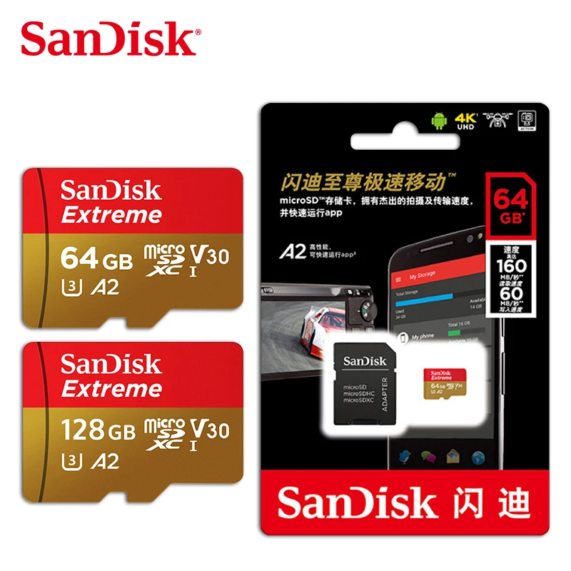 SanDisk Extreme Pro microSDXC UHS-I 16GB 32GB 64GB 128GB A1 A2 U3 Ŭ 10 microSD ī 4K UHD ޸ ī 