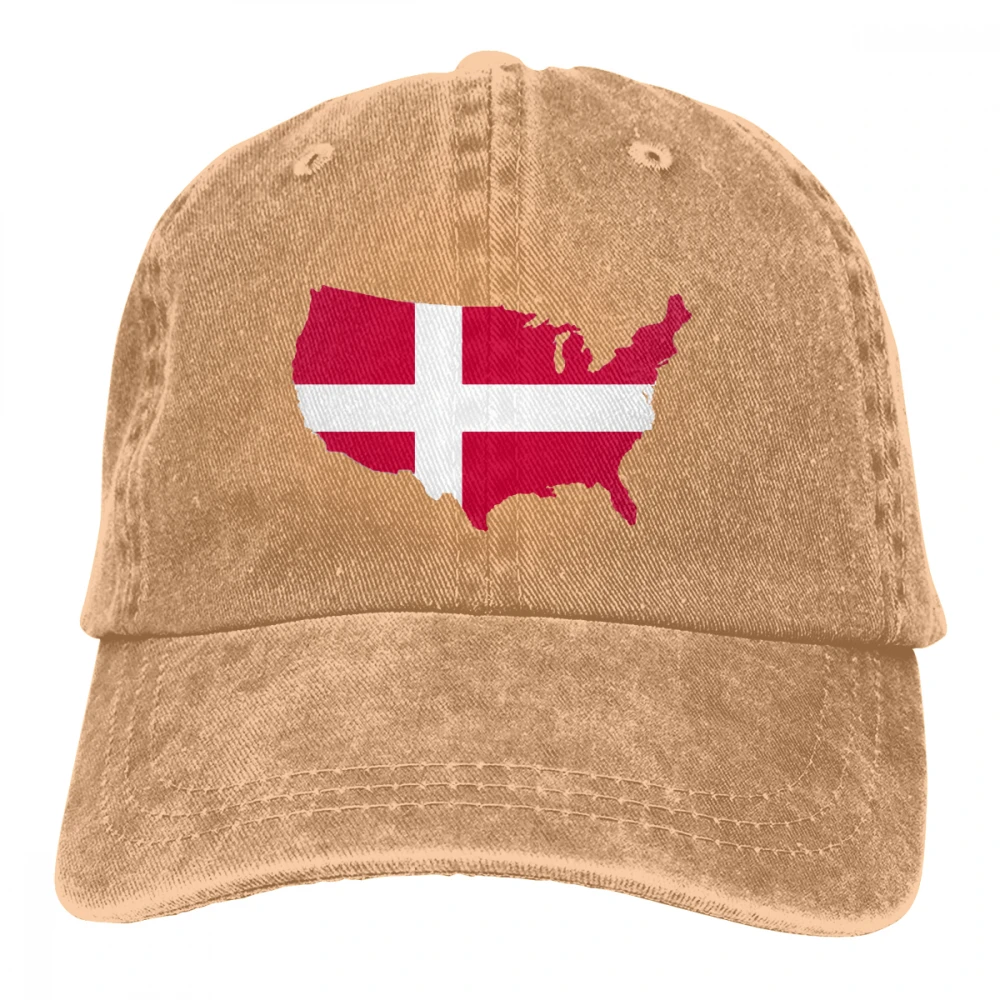 США карта с флаг Дании Casquette черный унисекс Мужские Женские деним бейсболка с ремешком Кепки регулируемые клюшки для гольфа шляпа для папы - Цвет: Хаки