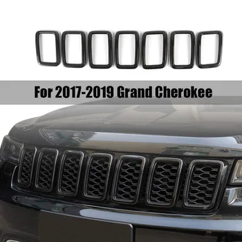 

7Pcs Front Grille Grill Inserts Cover,Grill Cover Trim Kit for 2017-2019 Jeep Grand Cherokee Carbon Fiber