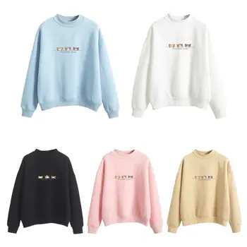 

Women Autumn Winter Long Sleeve Sweatshirt Candy Color Cute Cartoon Meow Cat Print Sweatshirts Casual Tops Pullovers