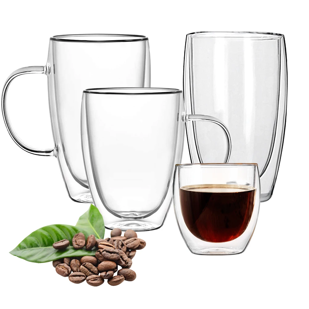 NEW 6PCS Double Layer Wall Glass Tea Coffee Cup Heatresistant Glass