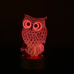 Милый 3D светодиодный ночник в форме совы, цветной USB сенсорный светильник, прикроватная настольная лампа