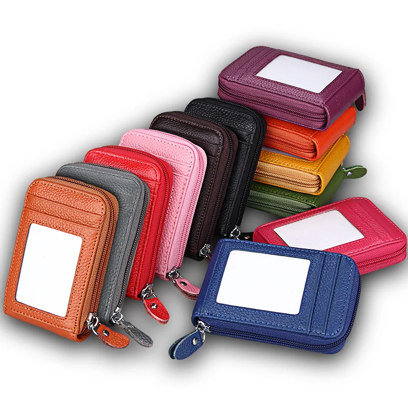 

Genuine Leather Organ Full-grain Leather Card Case Wallet Card Holder Men Genuine Leather Card Bit More Verticle Zipper Women's