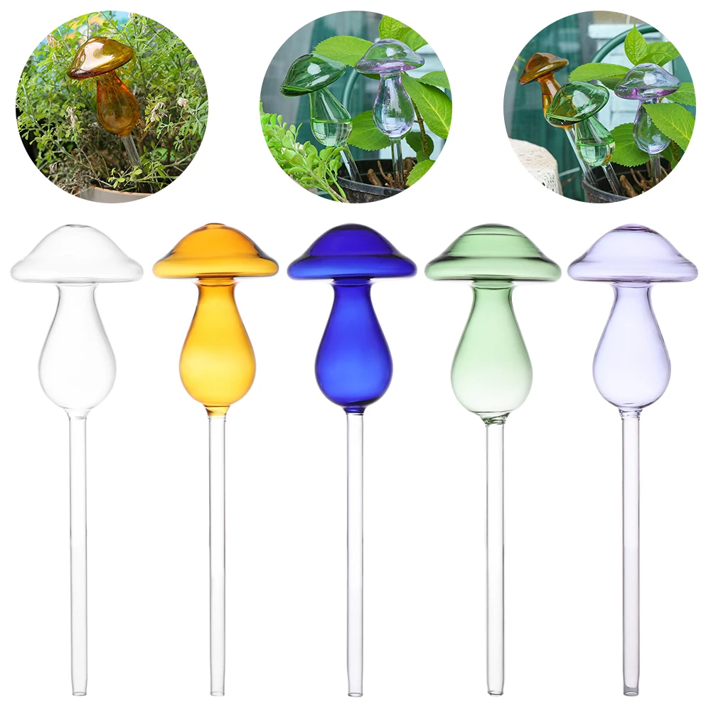 Multicolor Glass Mushroom Design Plant Watering Kits Plant Flowers Water Feeder Self Watering Home Garden Supplies 1PC plant waterer plants irrigation kits
