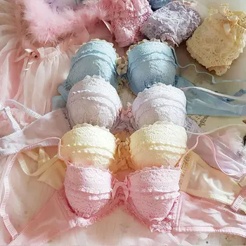 

Japanese Lolita Girl Push Up Bra and Underwear Set Lace Bralette Kawaii Women's Lingerie Sweet Cute Wire Free Bra Brief Sets New
