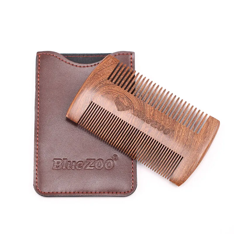Beard Comb Beard-Brush-Comb Mustaches Sandalwood Wooden-Fine Anti-Static Double-Side