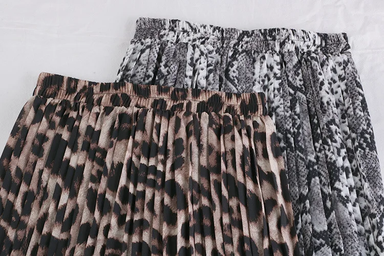 Осенне-зимняя женская винтажная элегантная леопардовая юбка, Женская плиссированная юбка со змеиным принтом и высокой талией, женские повседневные юбки