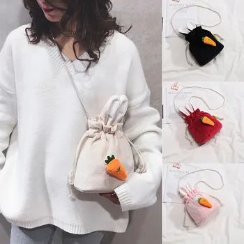 

mini shoulder bags for Women Fashion Plush Rabbit Radish Coin Purse Shoulder Messenger Casual Bags Corduroy Material mini pouch