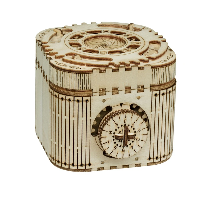 

DIY Handmade Wooden 3D Mechanical Transmission Cipher Music Box Model Assembling Building Block Toys, Need to Be Assembled Manua