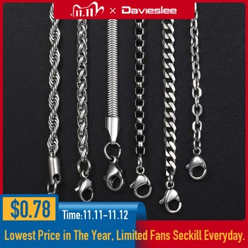 

Davieslee Chain Necklaces For Men Stainless Steel Silver Color Rolo Wheat Box Snake Chains Mens Necklace 3mm 18-26inch LKNN1