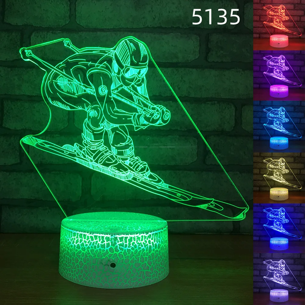 СВЕТОДИОДНЫЙ 3d ночной Светильник для катания на лыжах украшение спальни