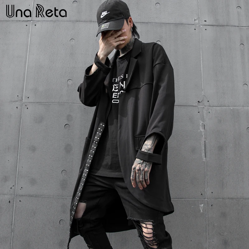 Тренч Una Reta для мужчин, новинка, Harajuku, ветровка с заклепками, пальто, мужская повседневная верхняя одежда в стиле хип-хоп, уличная куртка с