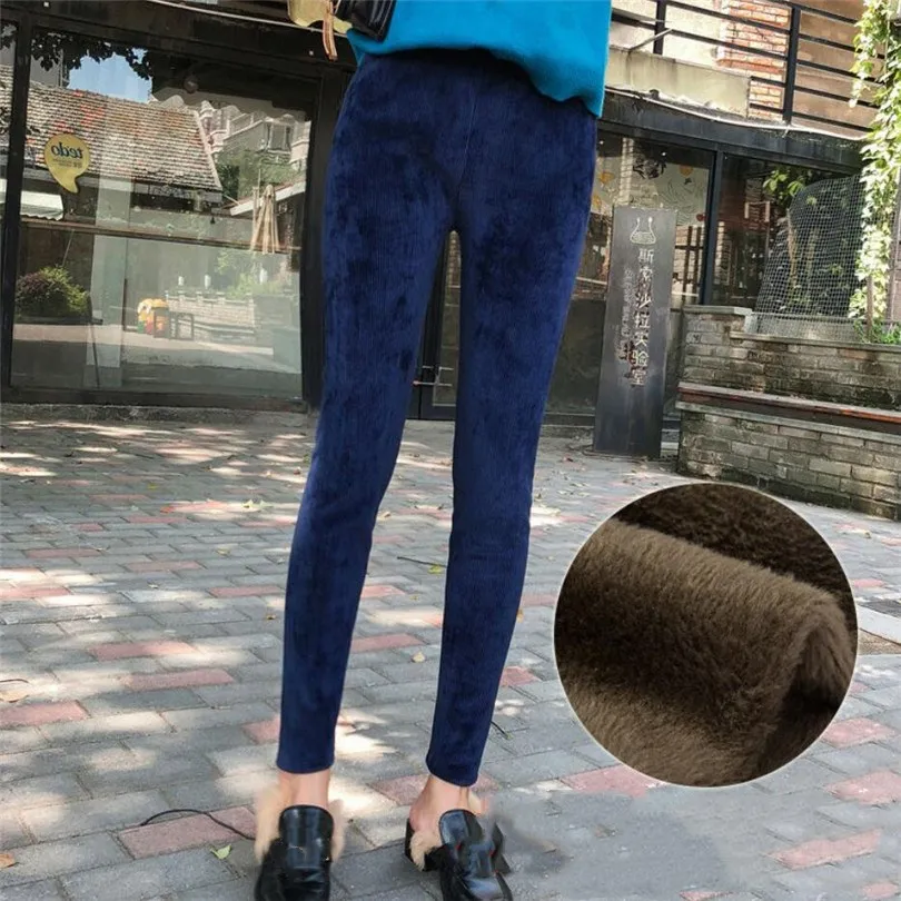 VIIANLES Plus Velvet Trousers High Elastic Winter Leggings Women Casual Pants Thick Warm Legging Warm Pants Plus Size Leggings - Цвет: K372Velvet dark blue