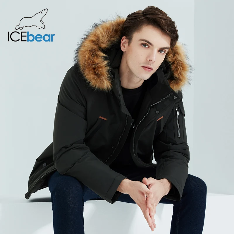 ICEbear 2020 winter new men's jacket mid-length cotton jacket with fur collar brand clothing MWD20897D ICEbear 2020 winter new men's jacket mid-length cotton jacket with fur collar brand clothing MWD20897D