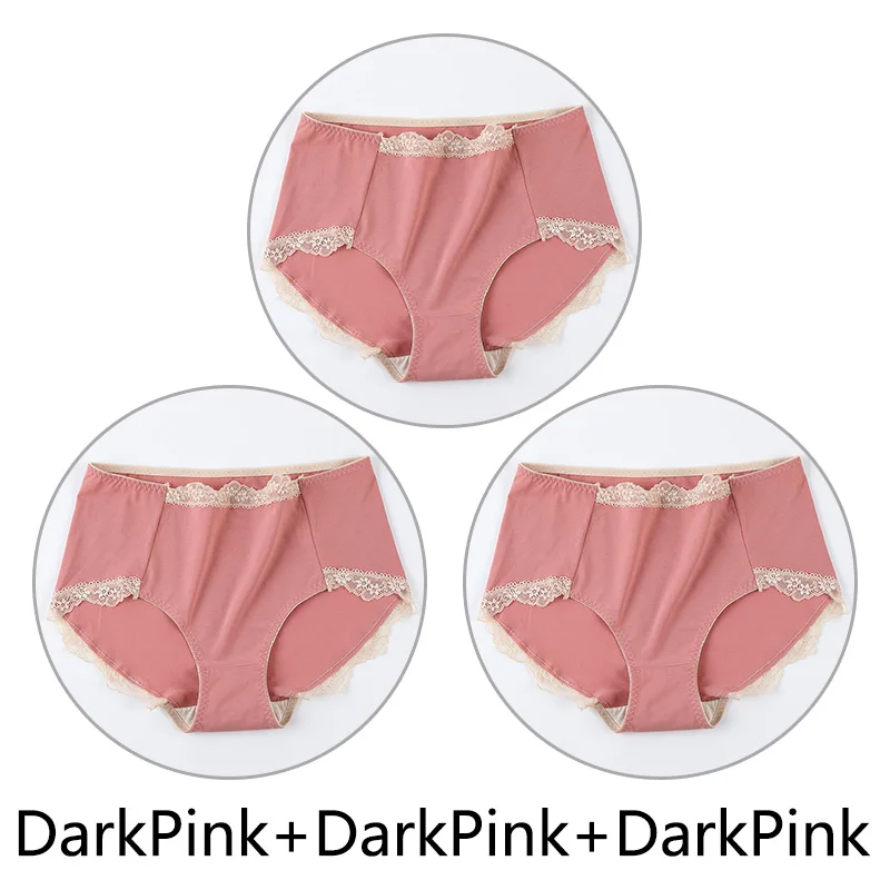 DarkPink X 3 3 шт. шелк тутового шелкопряда антибактериальные промежность трусики для женщин сексуальное кружевное нижнее белье размера плюс XXL-4XL хлопок мягкие удобные трусы для женщин - Цвет: DarkPink X 3